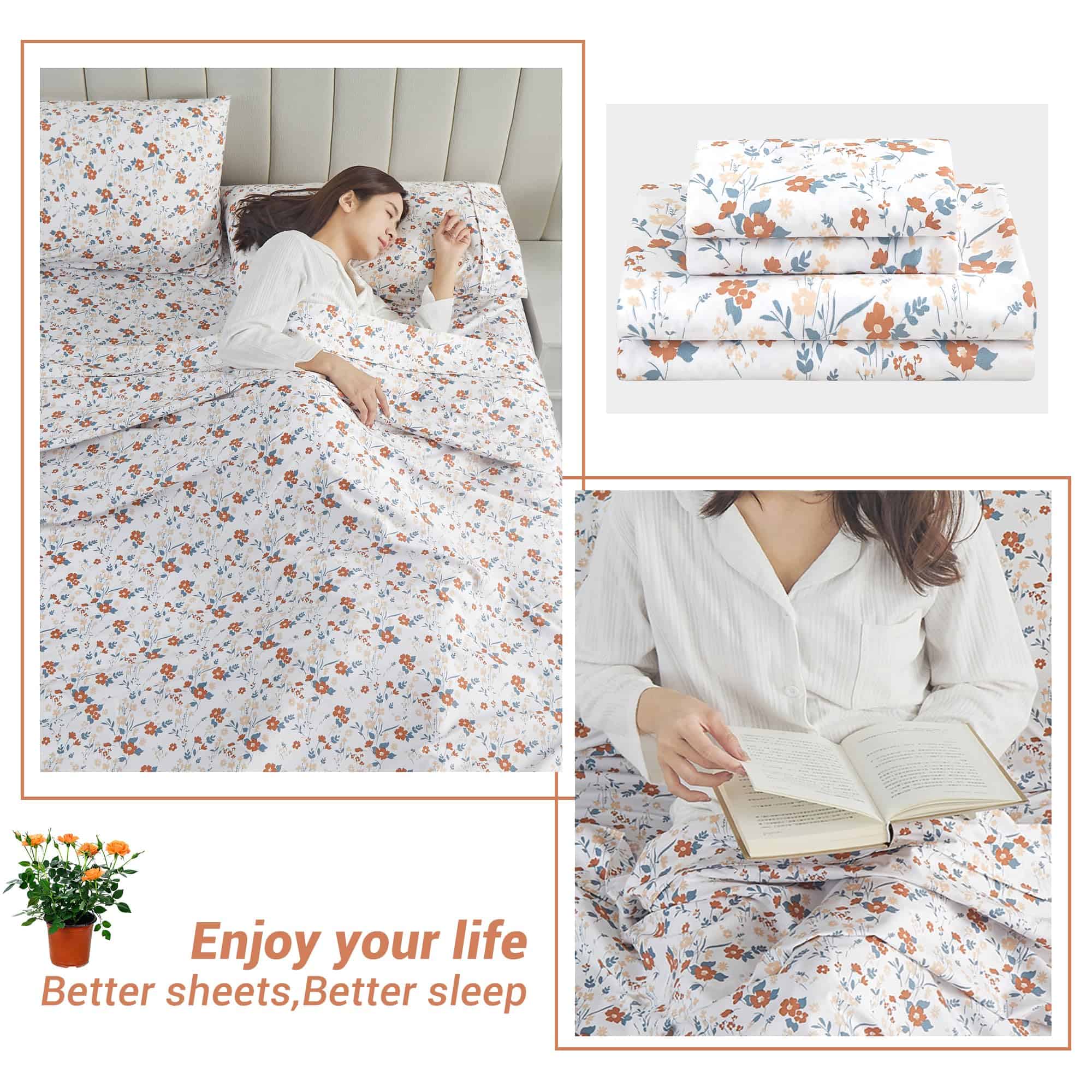 Juego de sábanas de flores naranjas Softan para cama King - - Imagen 8