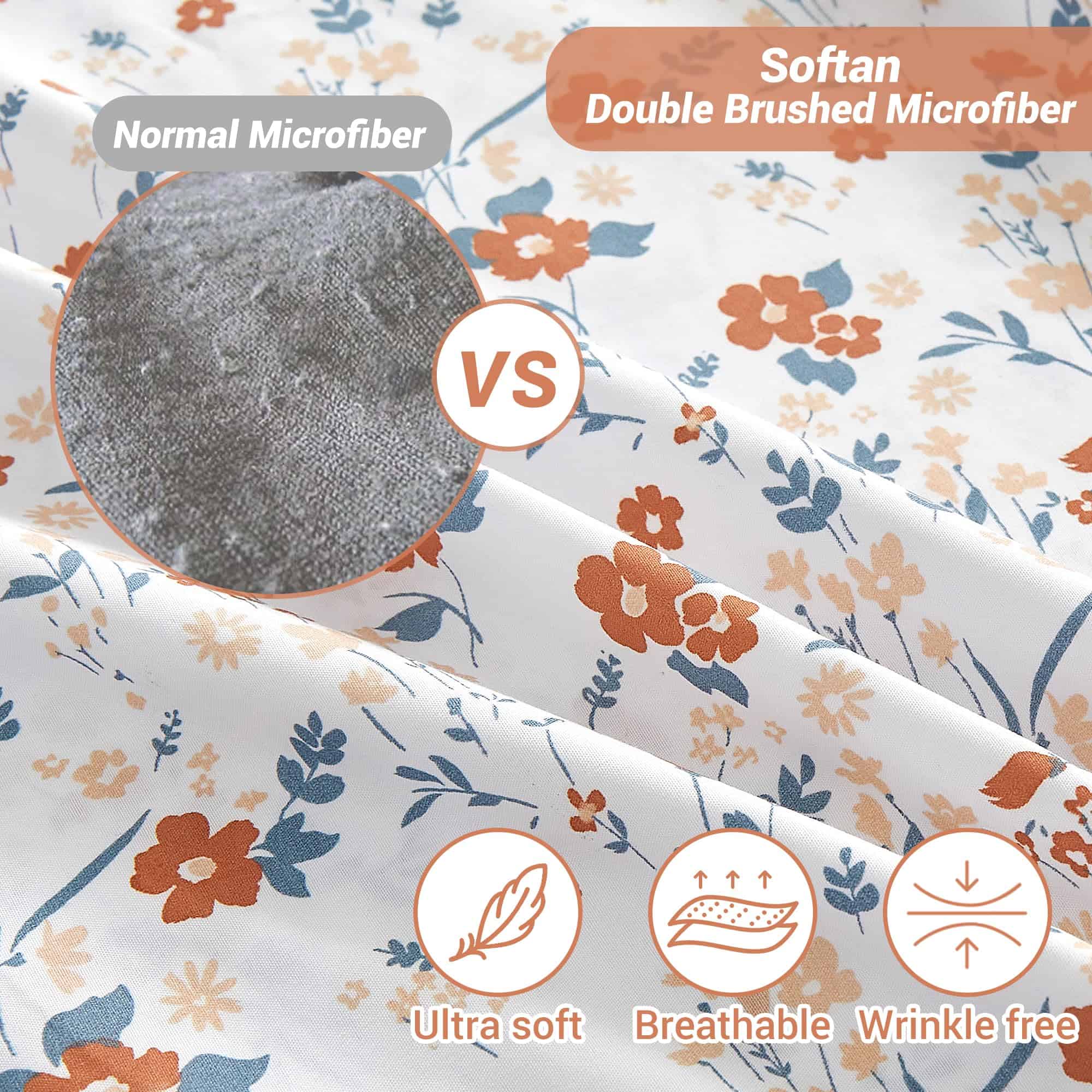 Juego de sábanas de flores naranjas Softan para cama King - - Imagen 4