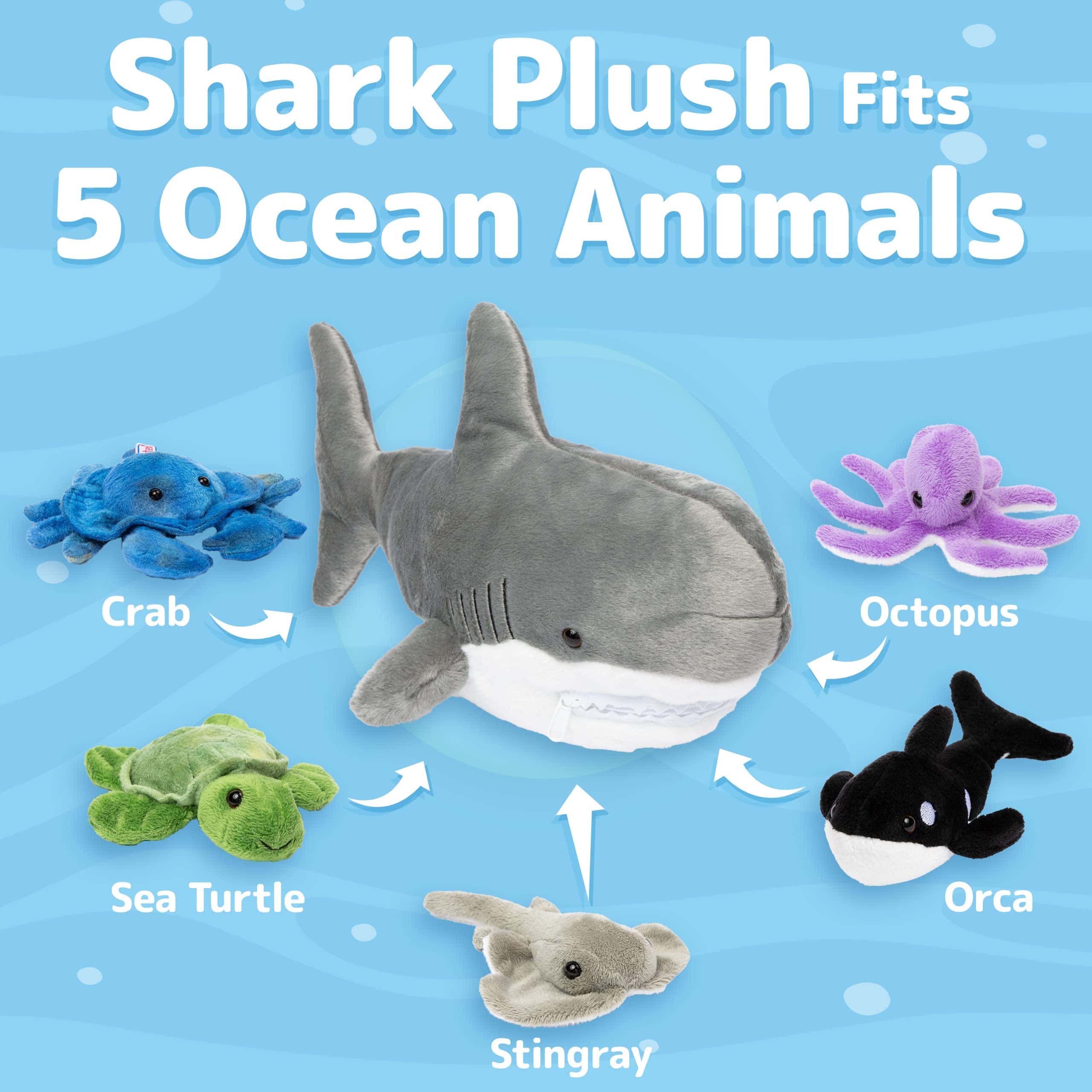 Juguete de Peluche Prextex Tiburón con 5 Animales Marinos - Imagen 3