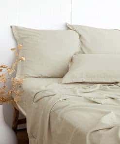 Juego de sábanas beige con textura de lino, mezcla de bambú