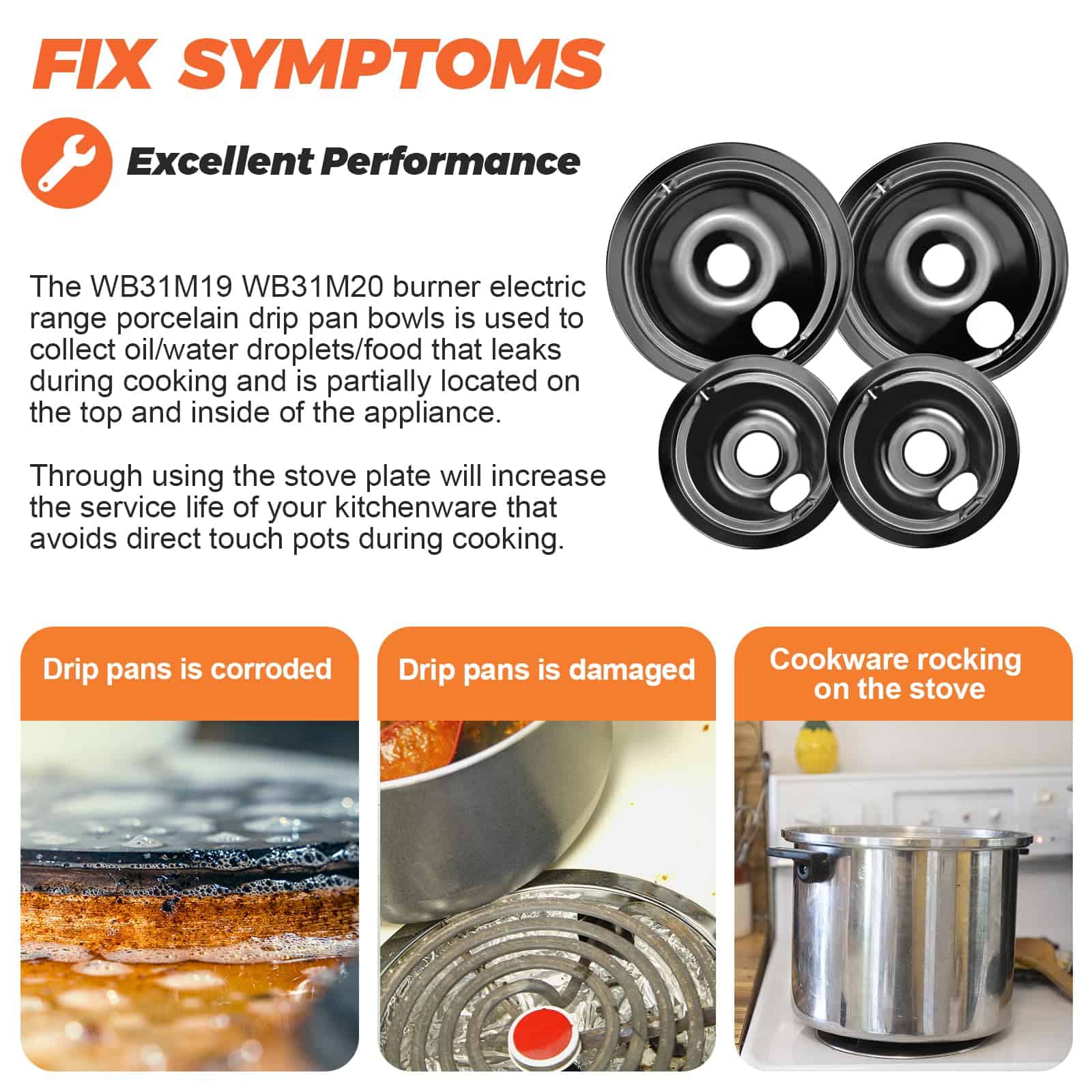 Beaquicy WB31M19 WB31M20 Juego de 4 bandejas de goteo para - Imagen 7