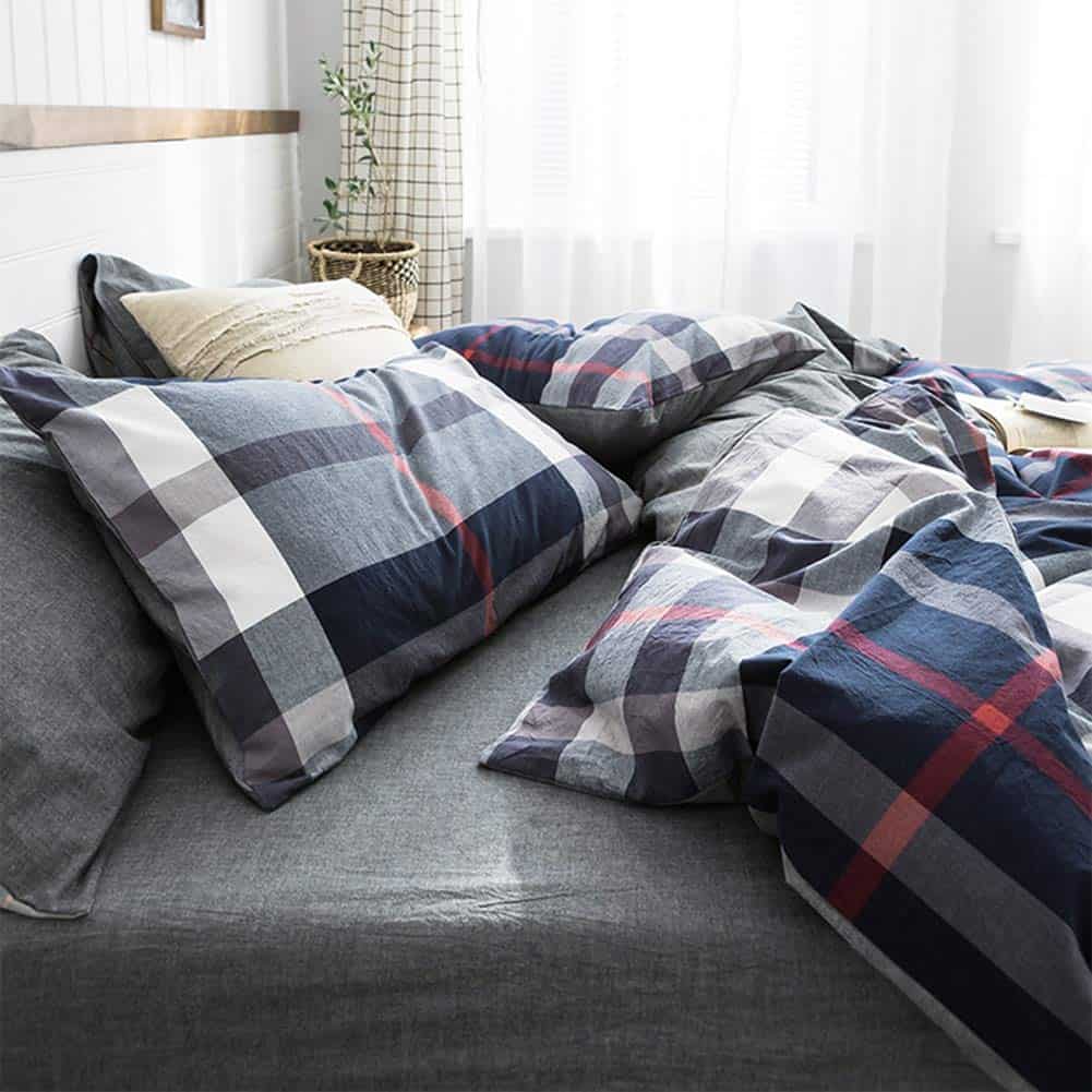 Juego de Edredón a Cuadros Azul de Algodón para Cama - Imagen 6