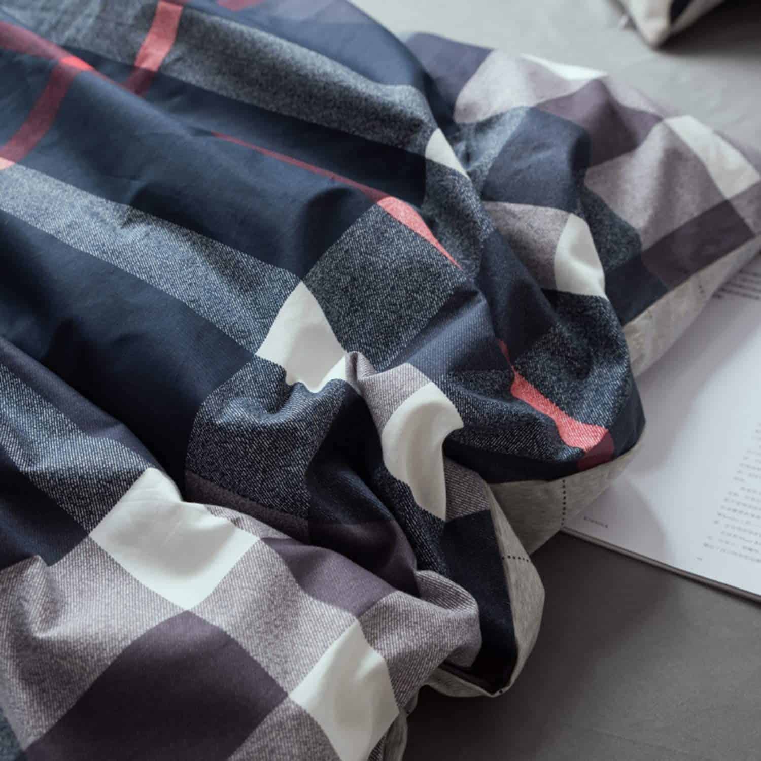 Juego de Edredón a Cuadros Azul de Algodón para Cama - Imagen 8