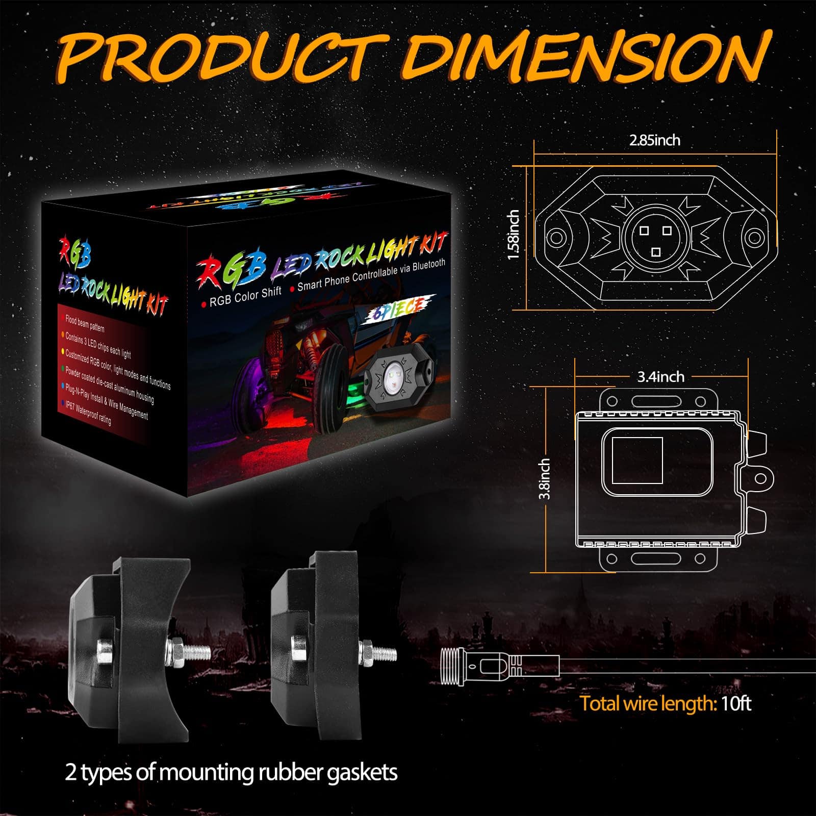 Kits de Luces LED para Roca RGB, Niwaker 6 pods RGB Luz LED - Imagen 3