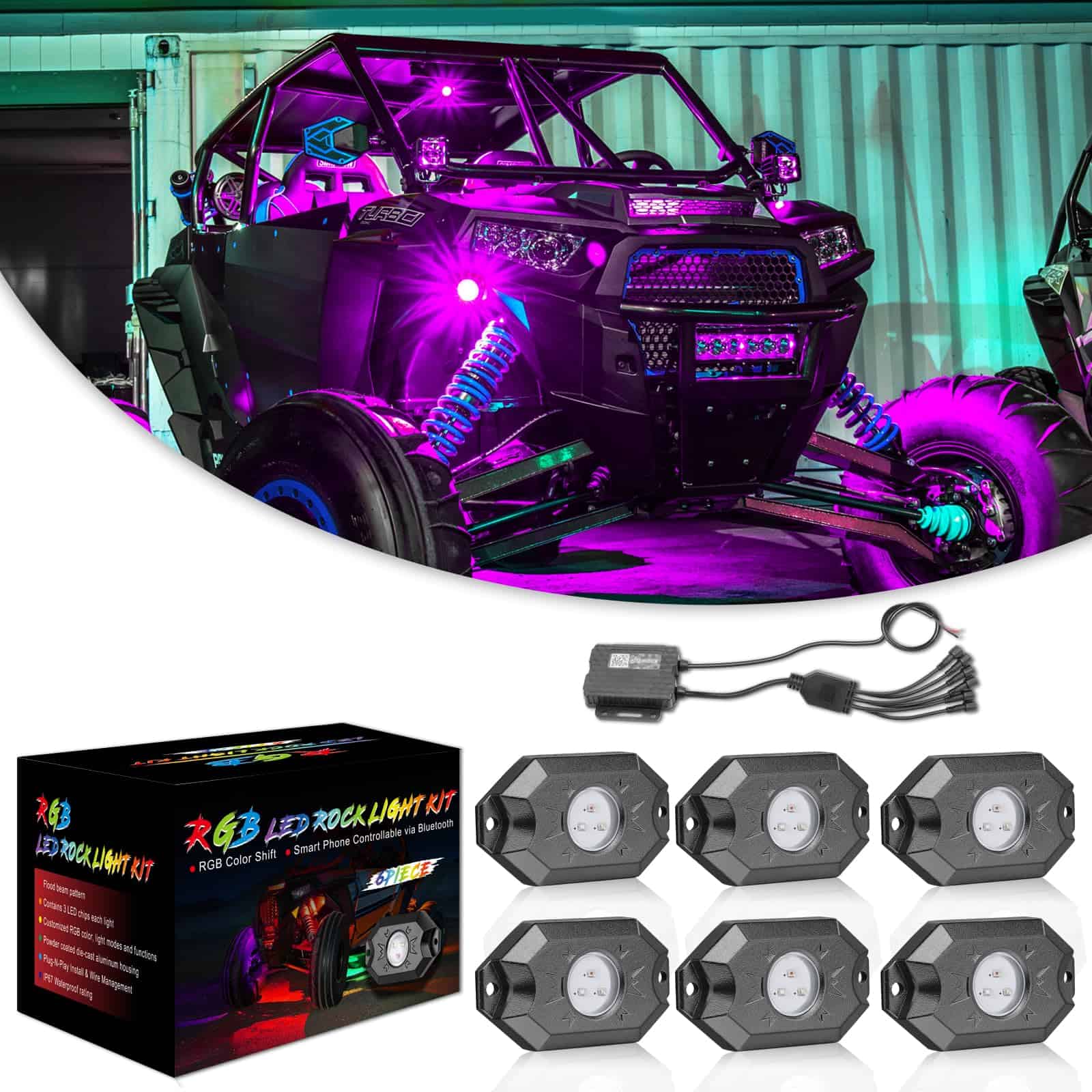 Kits de Luces LED para Roca RGB, Niwaker 6 pods RGB Luz LED