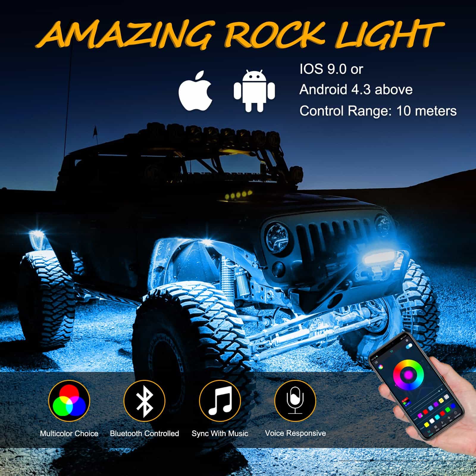 Kits de Luces LED para Roca RGB, Niwaker 6 pods RGB Luz LED - Imagen 8