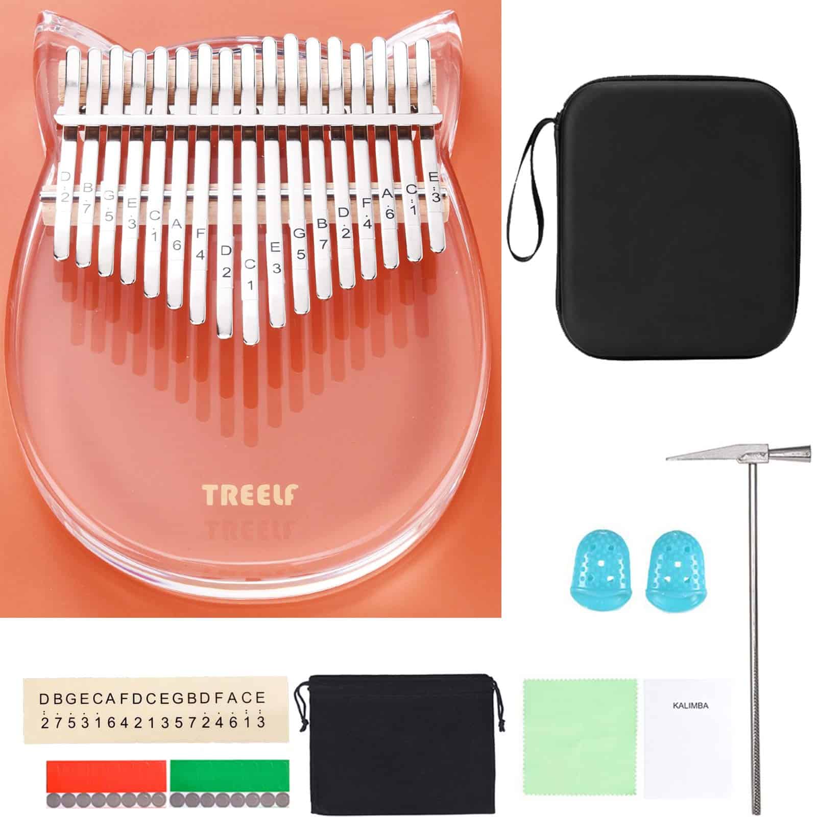 Kalimba TREELF 17 Keys Cute Cat Acrylic Thumb Piano Mbira - Imagen 4