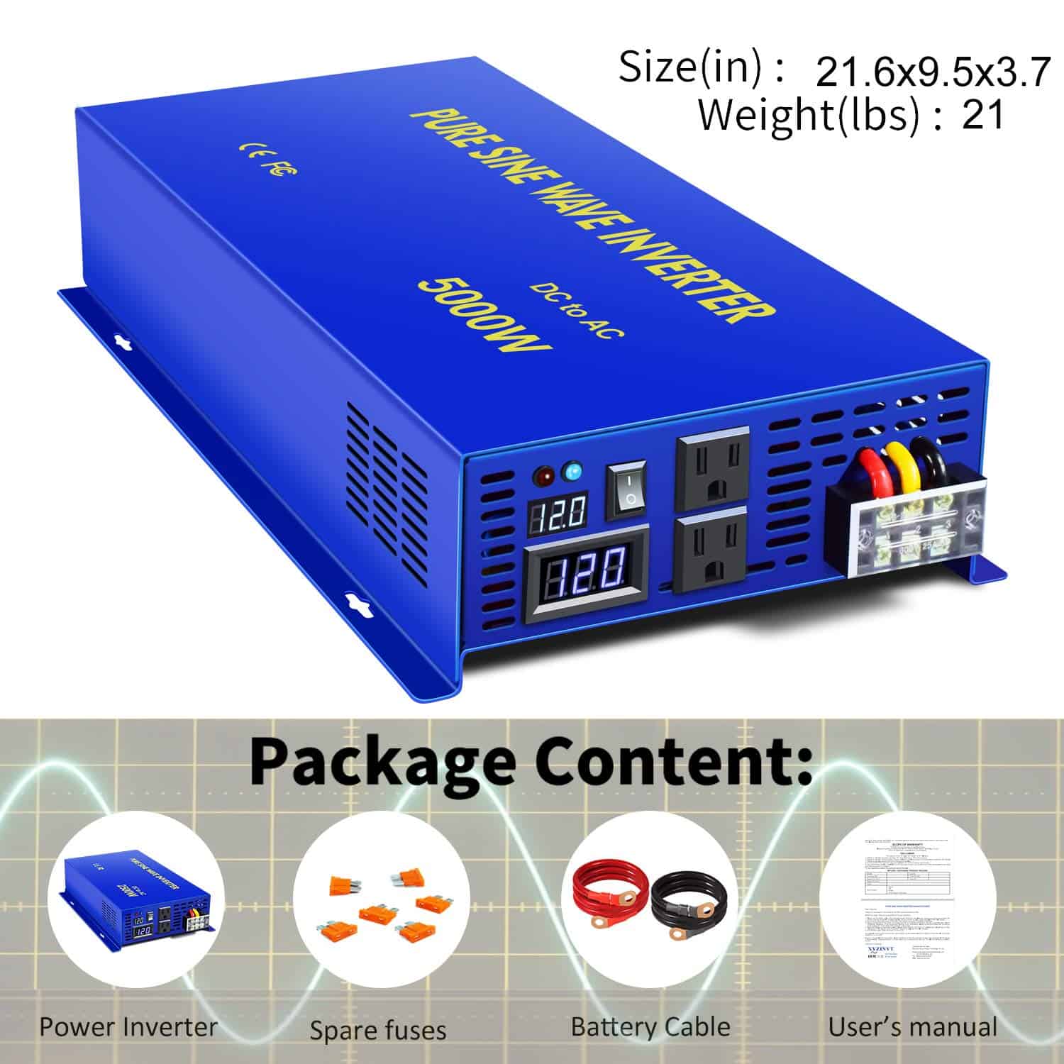 Inversor de Onda Sinusoidal Pura XYZ INVT 5000 Watt 12V DC - Imagen 8