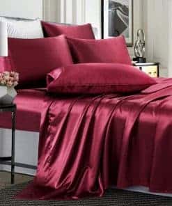 Juego de sábanas de satén color burdeos de TREELY - Tamaño