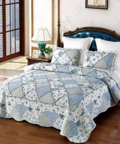 Juego de colcha de retazos floral azul VIVILINEN, tamaño