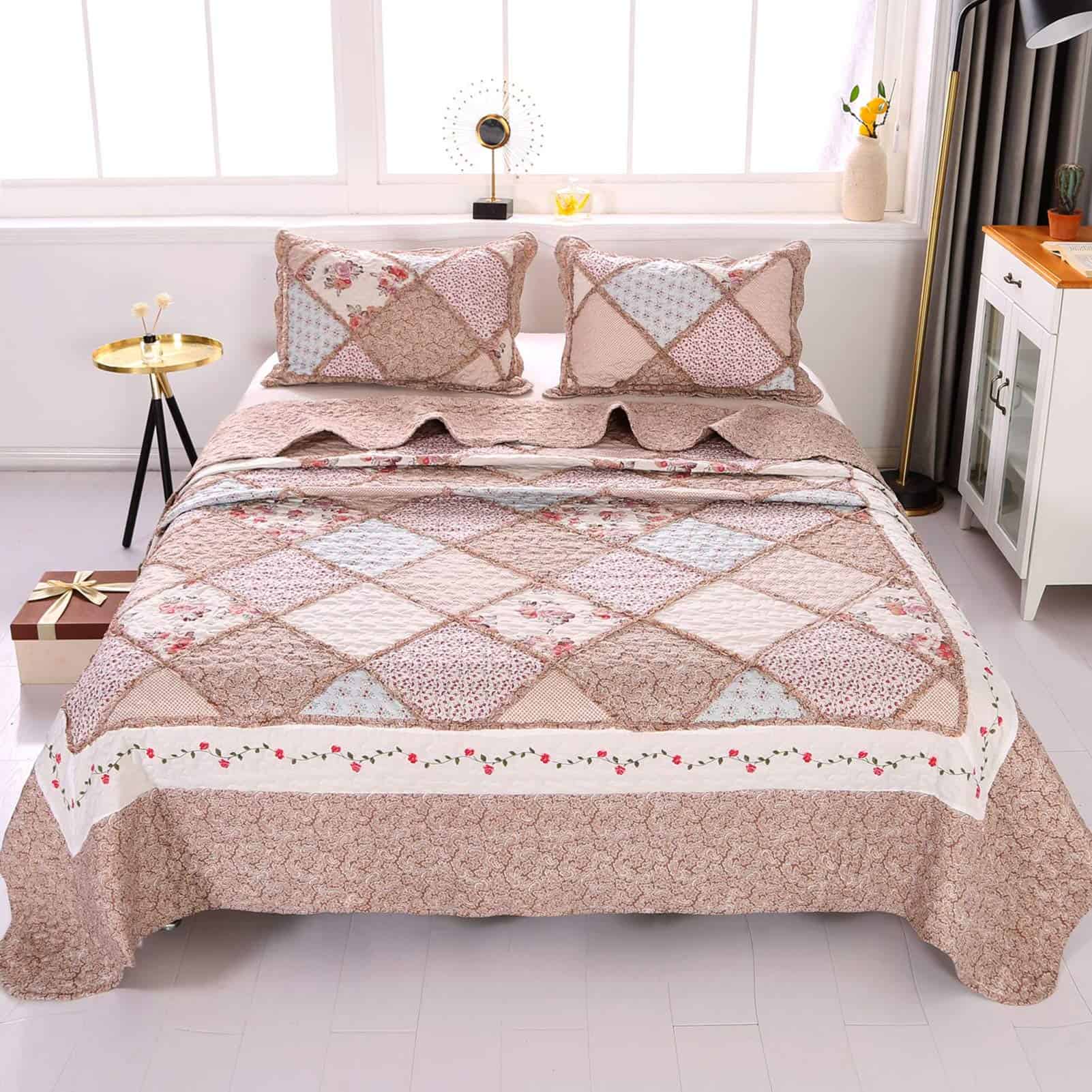 Juego de Colcha Reversible en Rosa Claro Tamaño Queen con - Imagen 4