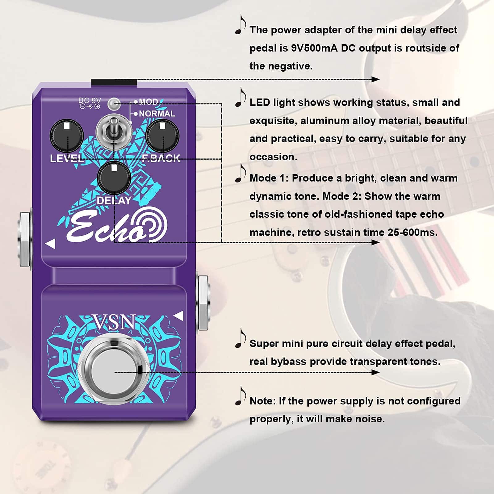 Pedal de Efecto de Guitarra Vintage Delay VSN Pedal de - Imagen 5
