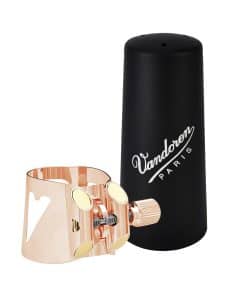 Ligadura y tapa Vandoren LC01PGP Optimum para clarinete Bb;