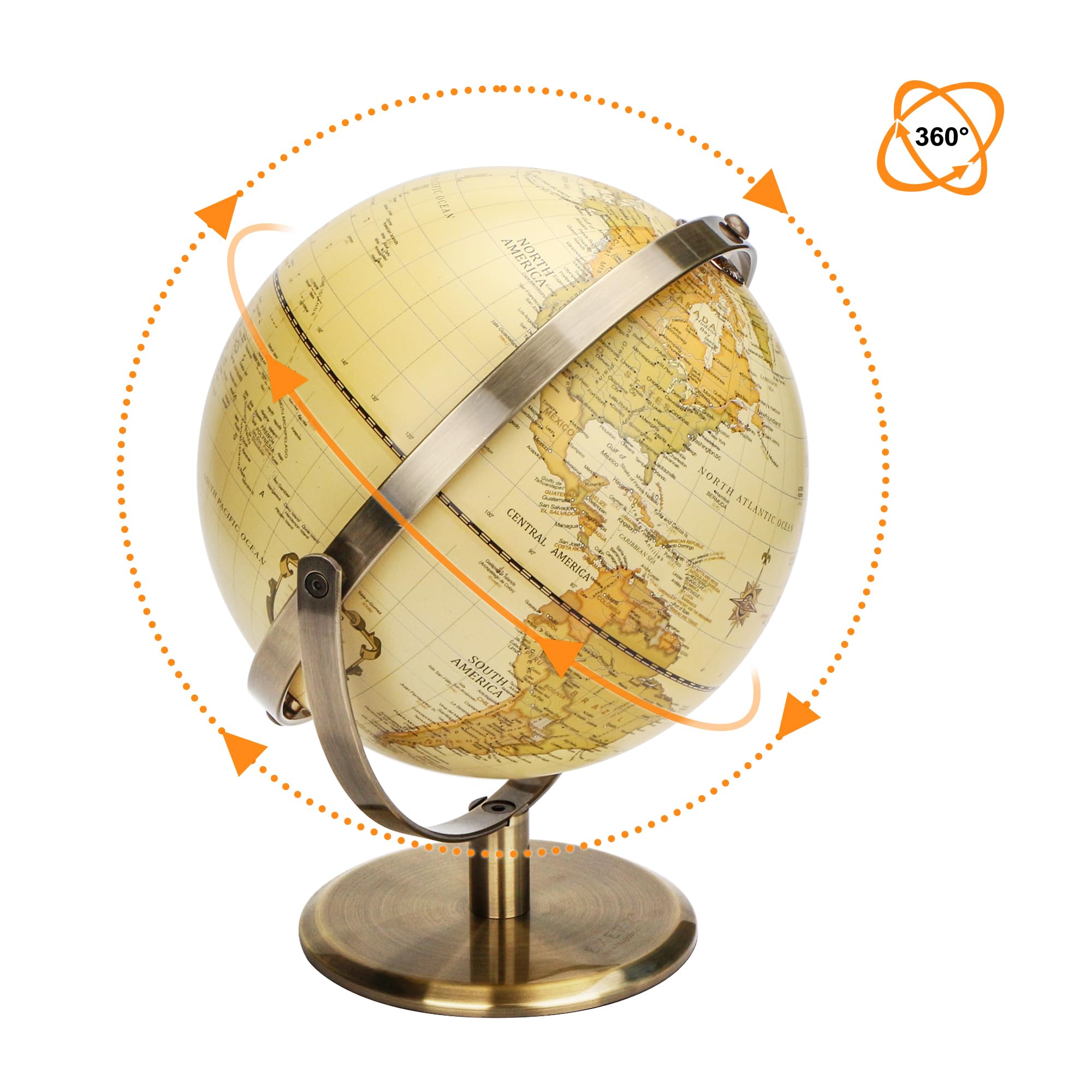 Exerz Globo Terráqueo Antiguo de 8" con Base de Bronce - - Imagen 7