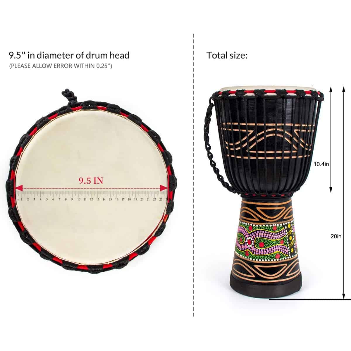 Tambor Djembe, AKLOT Tambor Africano Pintado a Mano 9.5'' x - Imagen 7