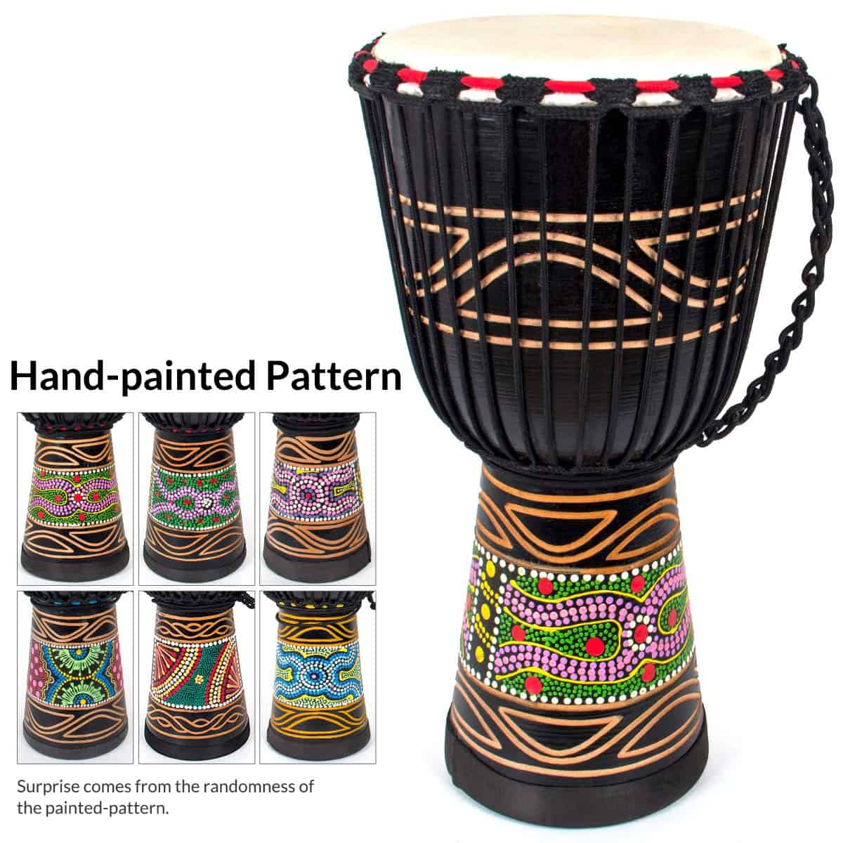 Tambor Djembe, AKLOT Tambor Africano Pintado a Mano 9.5'' x - Imagen 3