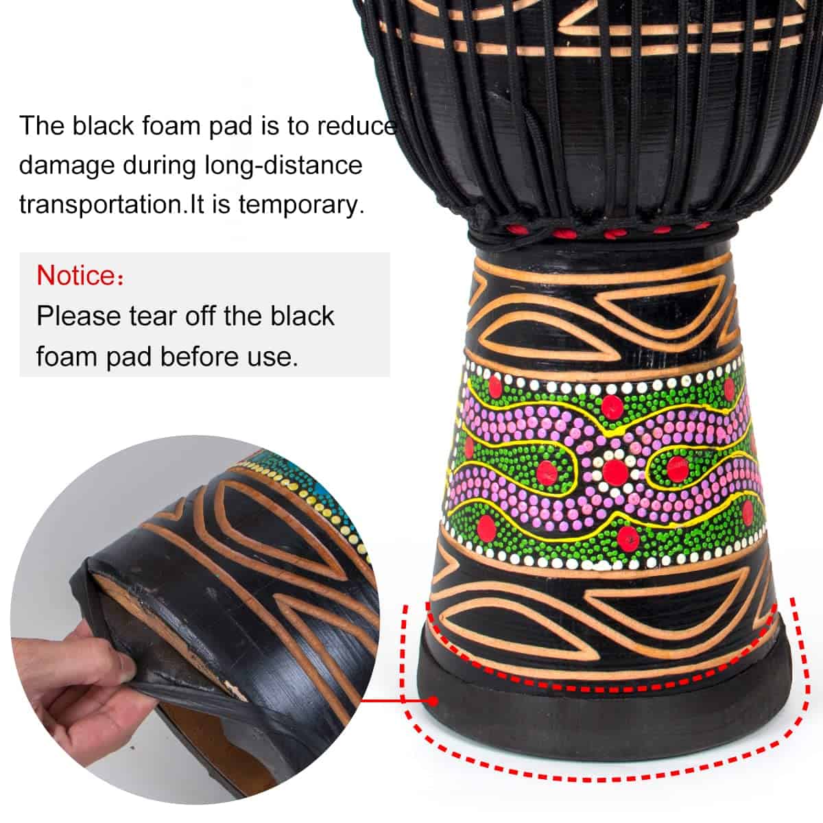 Tambor Djembe, AKLOT Tambor Africano Pintado a Mano 9.5'' x - Imagen 5