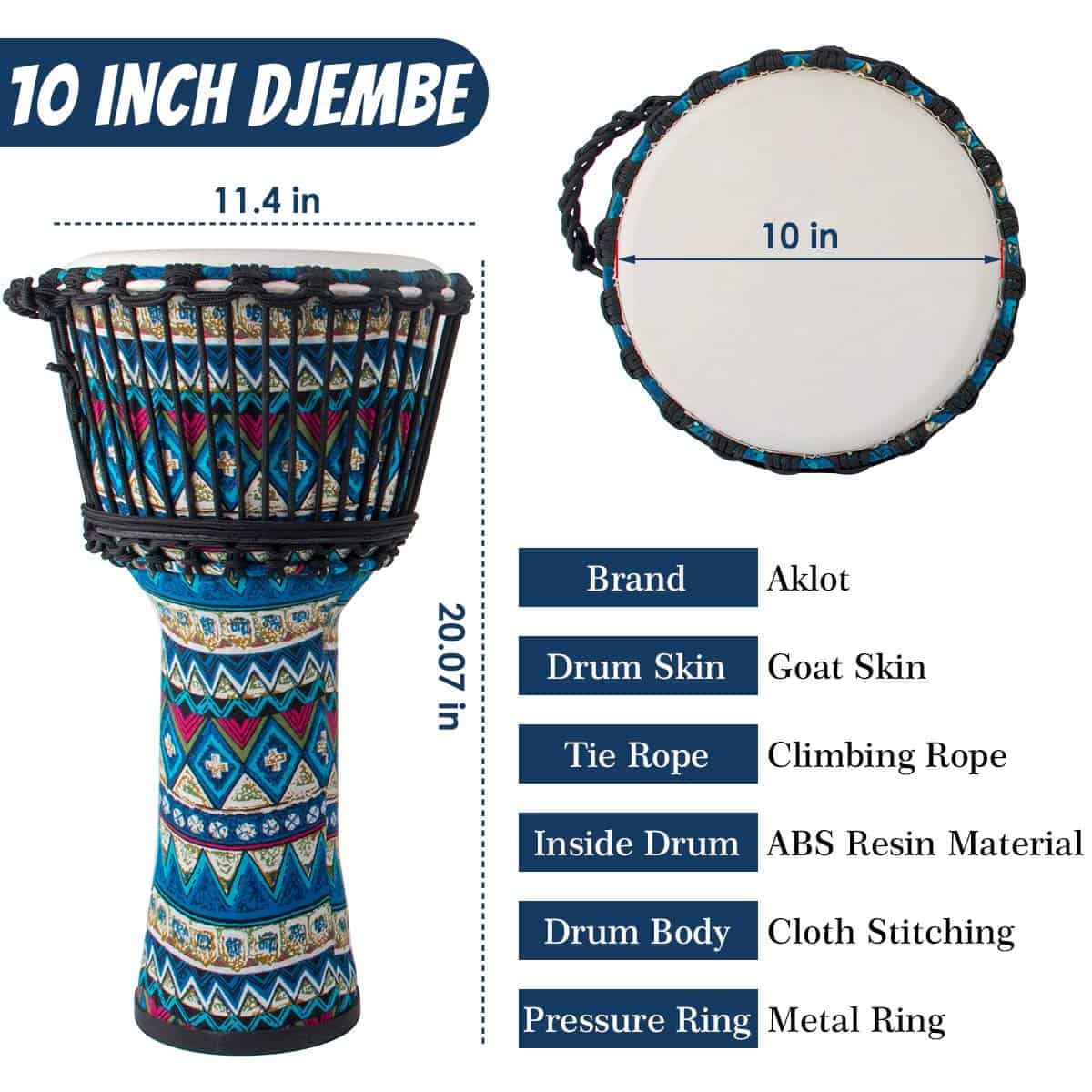 Tambor Djembe, AKLOT Tambor Africano con Cubierta de Tela - Imagen 6