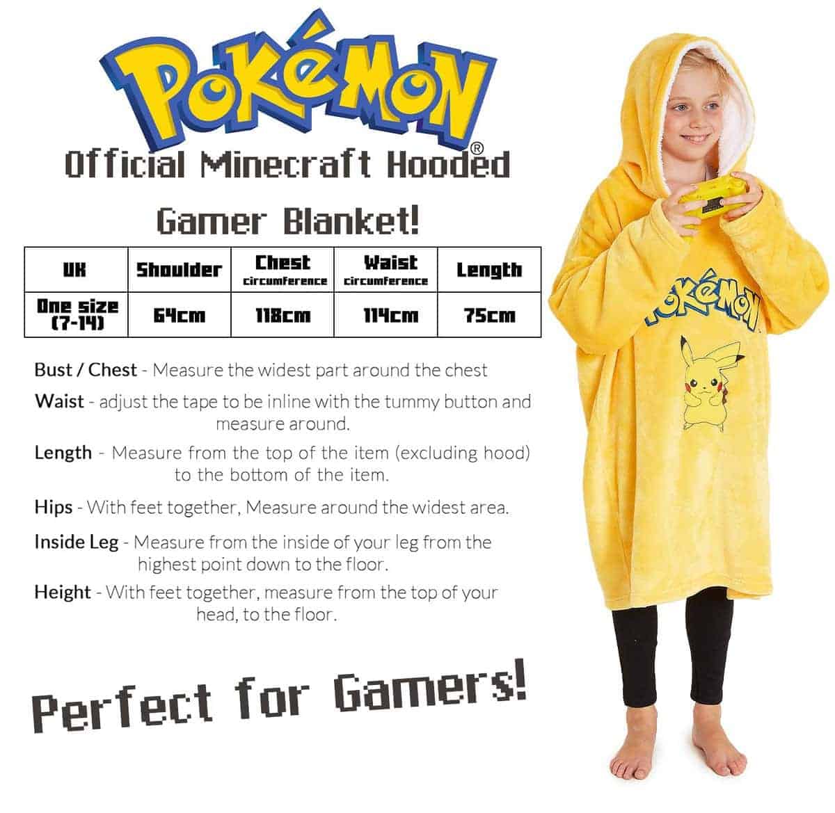Manta Sudadera con Capucha Pikachu Pokemon para Niños, - Imagen 3
