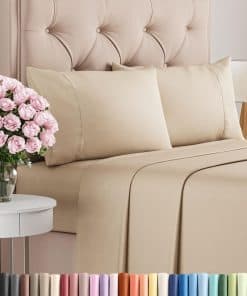 Juego de sábanas de algodón de 400 hilos - -Crema