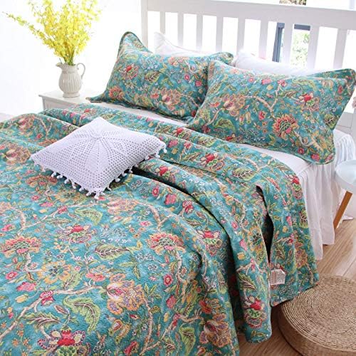 Colcha 3 PCS Estilo Americano Country Cottage Verde Floral - Imagen 3