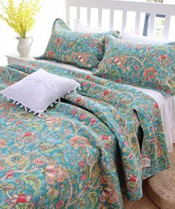 Colcha 3 PCS Estilo Americano Country Cottage Verde Floral