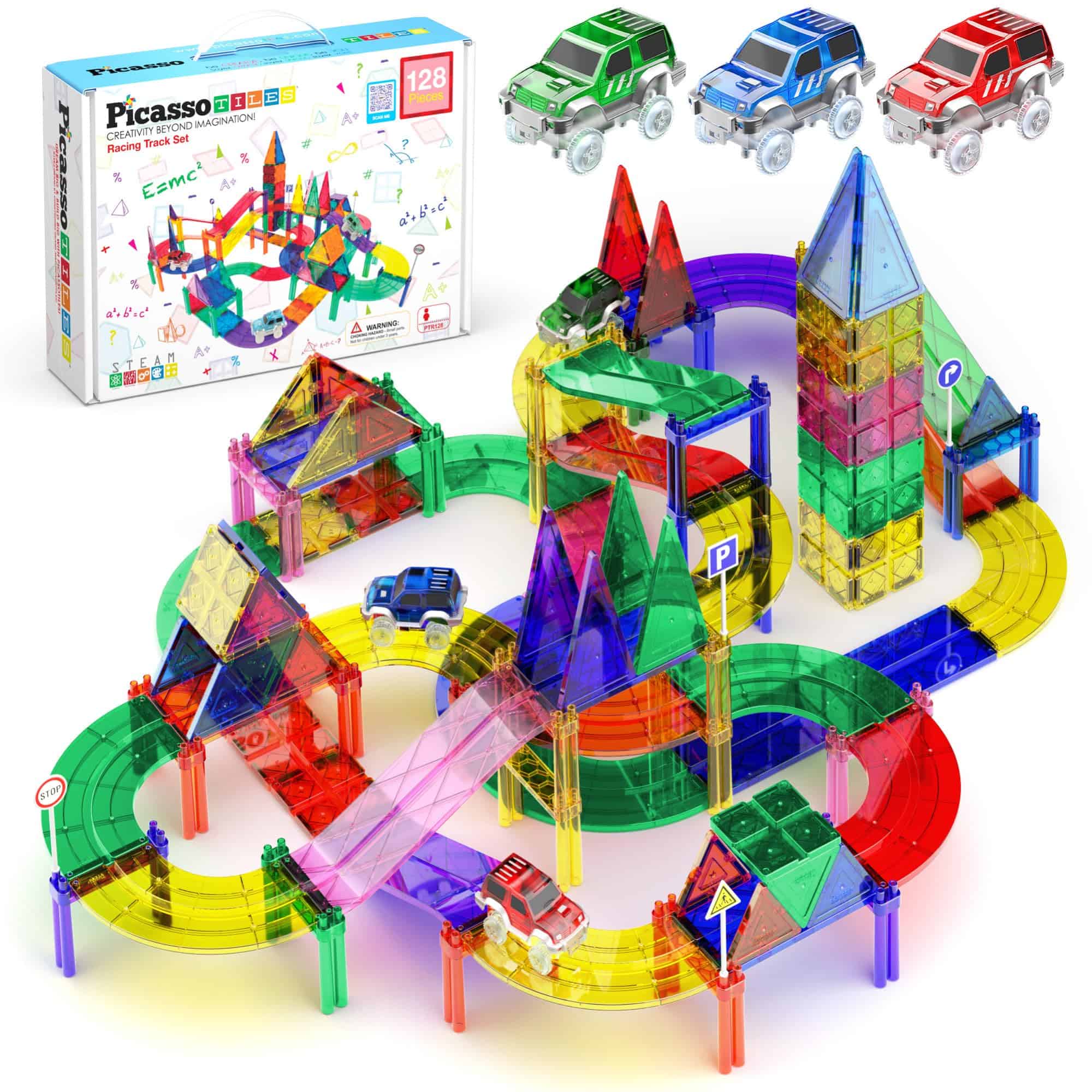 Juego de Pista de Carreras Magnéticas PicassoTiles de 128