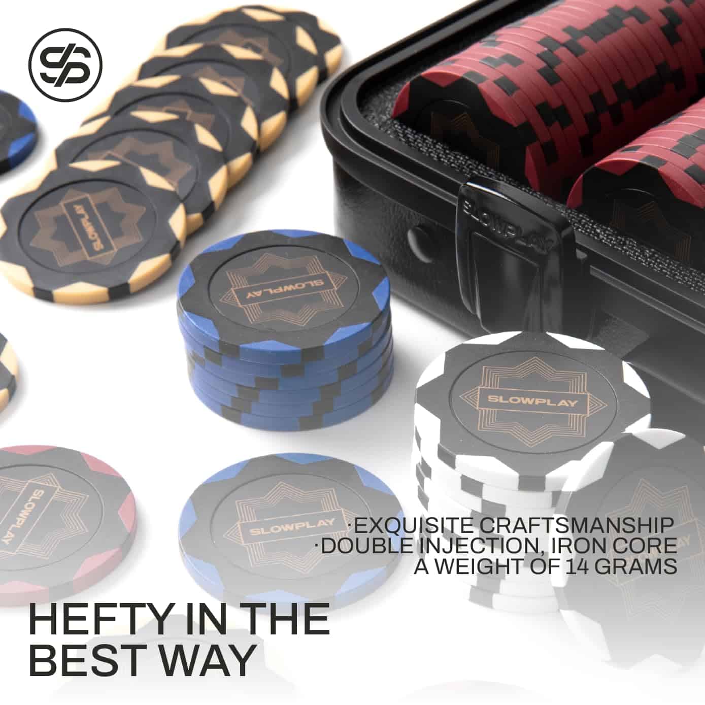Set de fichas de póker de arcilla SLOWPLAY de 14g para - Imagen 4