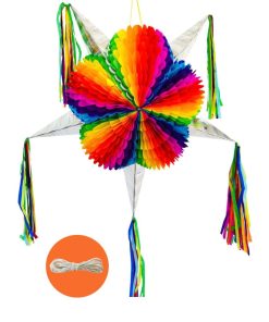 Piñata Estrella Arcoíris Jumbo Mexicana con Conos Plateados