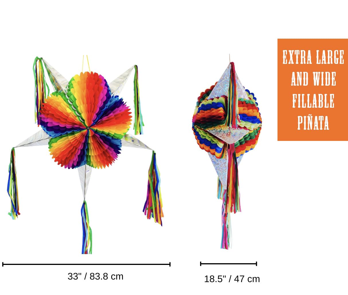 Piñata Estrella Arcoíris Jumbo Mexicana con Conos Plateados - Imagen 6