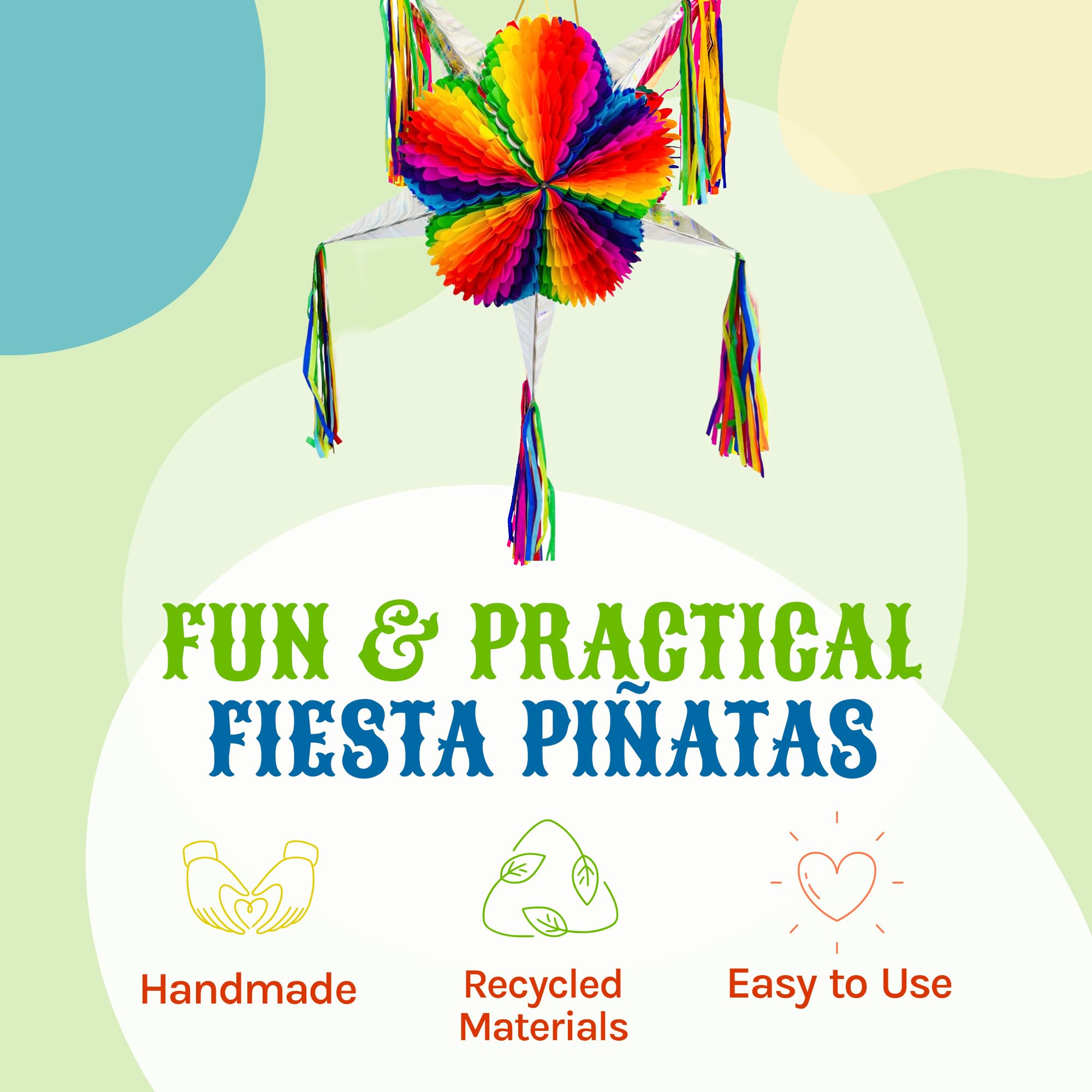 Piñata Estrella Arcoíris Jumbo Mexicana con Conos Plateados - Imagen 9