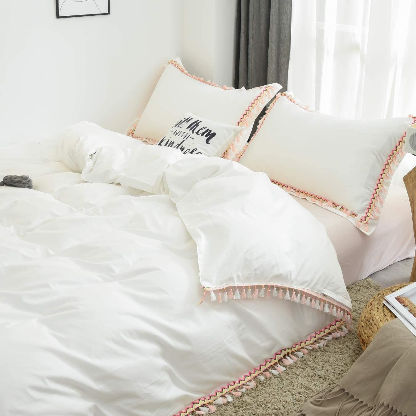 Juego de Ropa de Cama Boho Softta Tamaño Twin XL con Flecos - Imagen 3