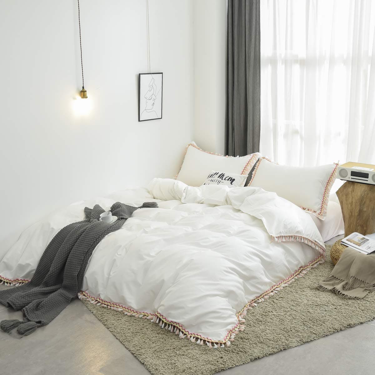 Juego de Ropa de Cama Boho Softta Tamaño Twin XL con Flecos