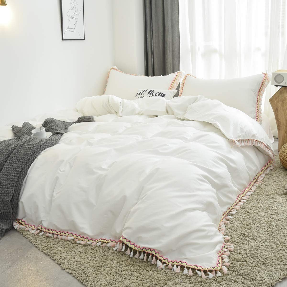 Juego de Ropa de Cama Boho Softta Tamaño Twin XL con Flecos - Imagen 4