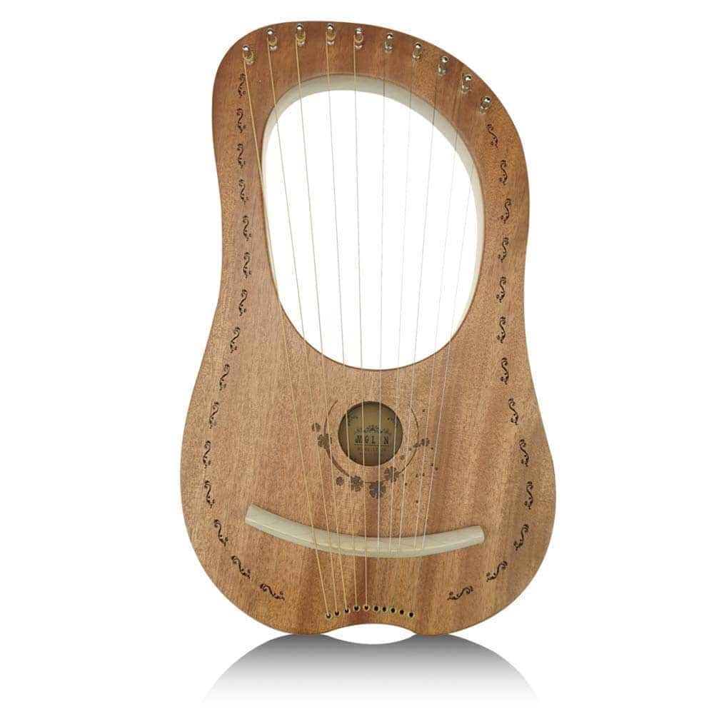 Lira Arpa "OW" de 10 Cuerdas Metálicas Sillín de Madera - Imagen 3