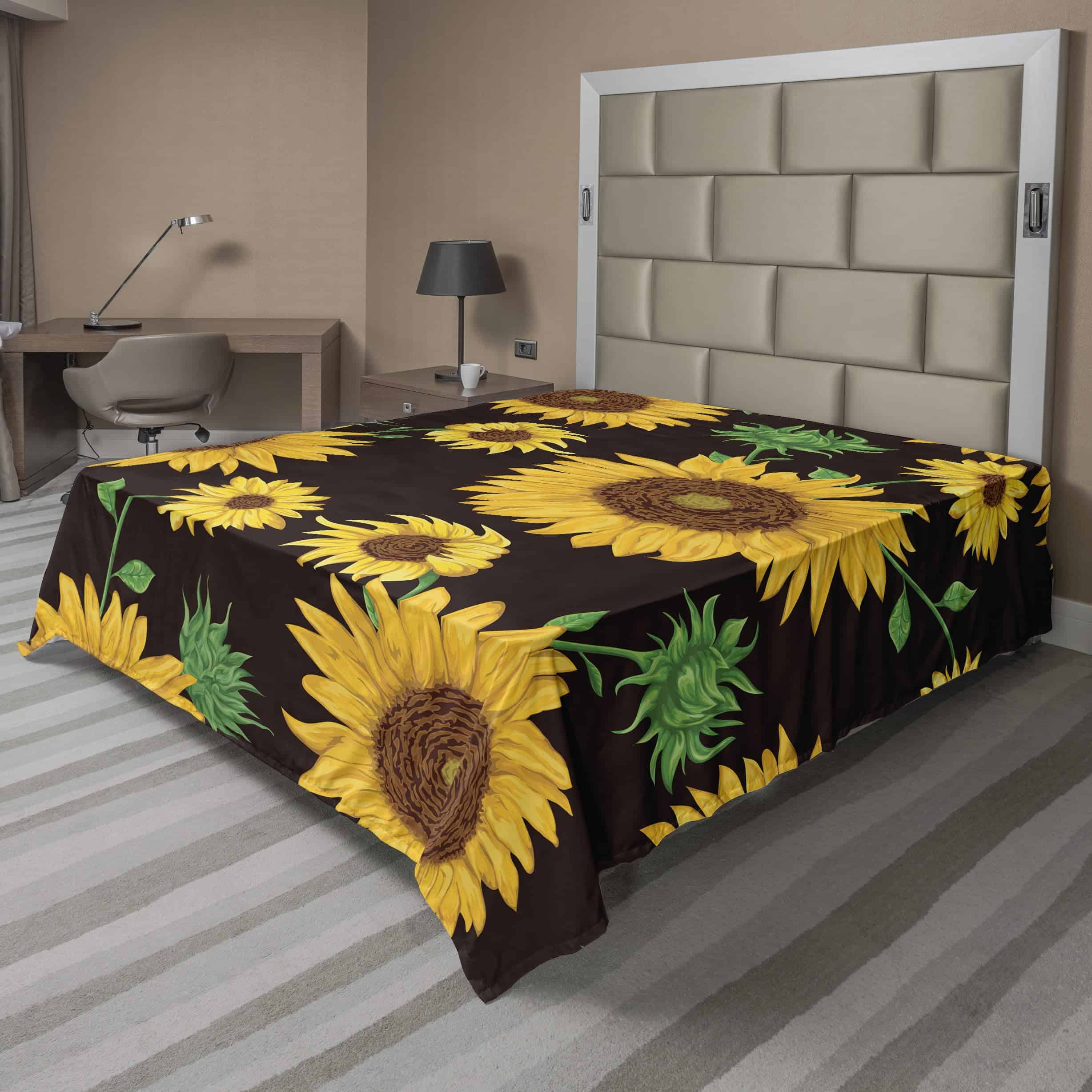 Sábana plana Lunarable Sunflower, Tonos terrosos de flores,