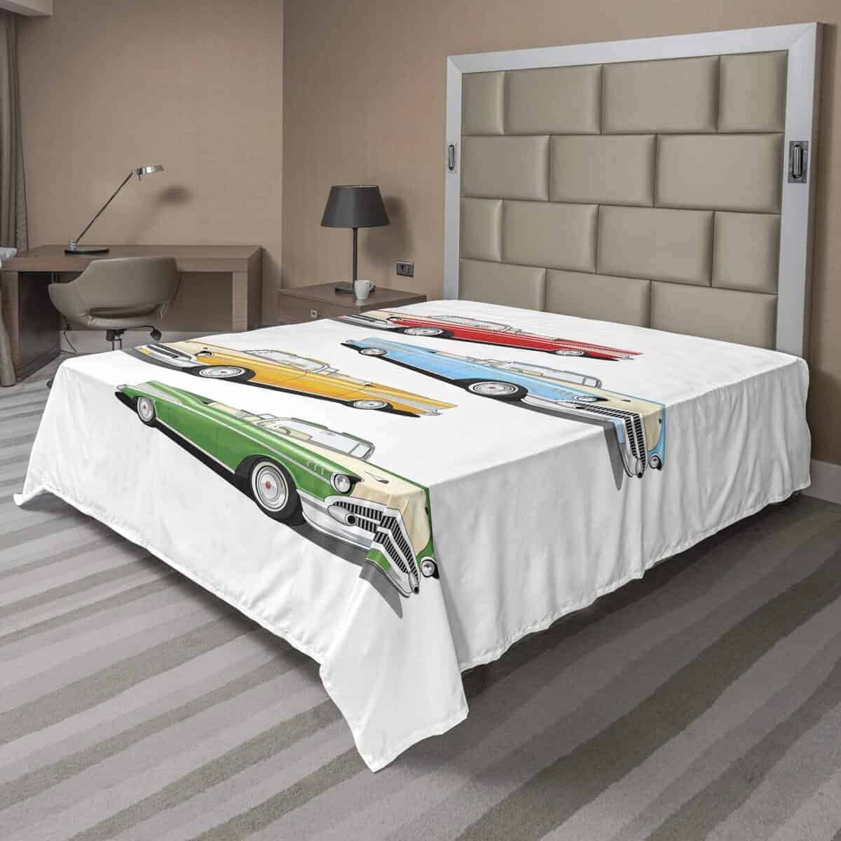 Sábana plana Lunarable Cars, Vehículos de antaño en colores