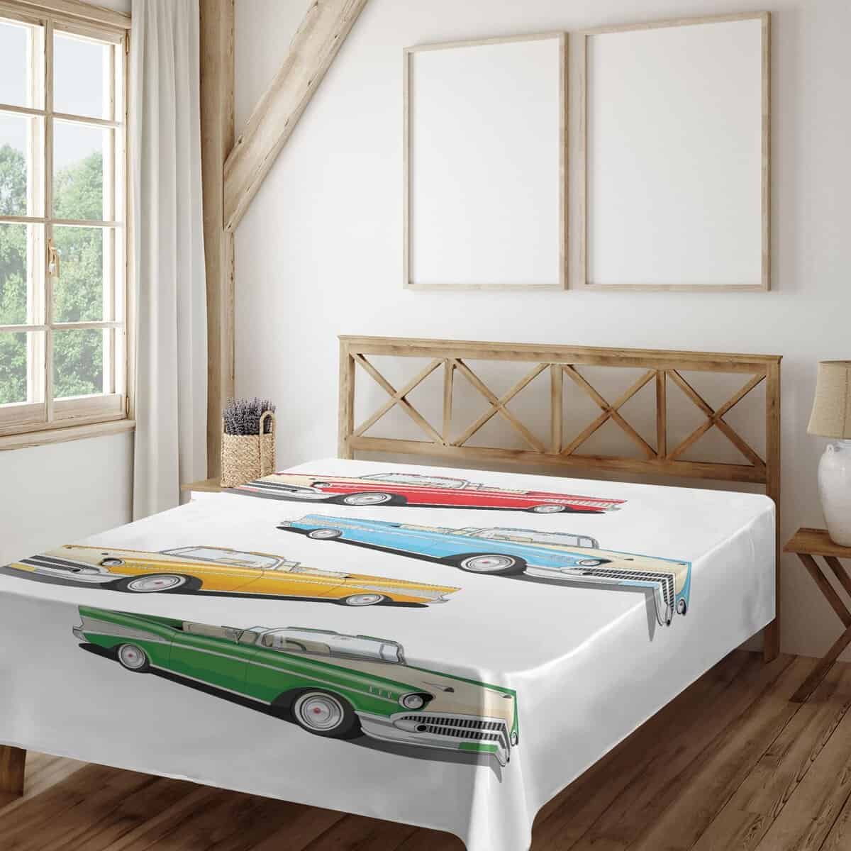 Sábana plana Lunarable Cars, Vehículos de antaño en colores - Imagen 3