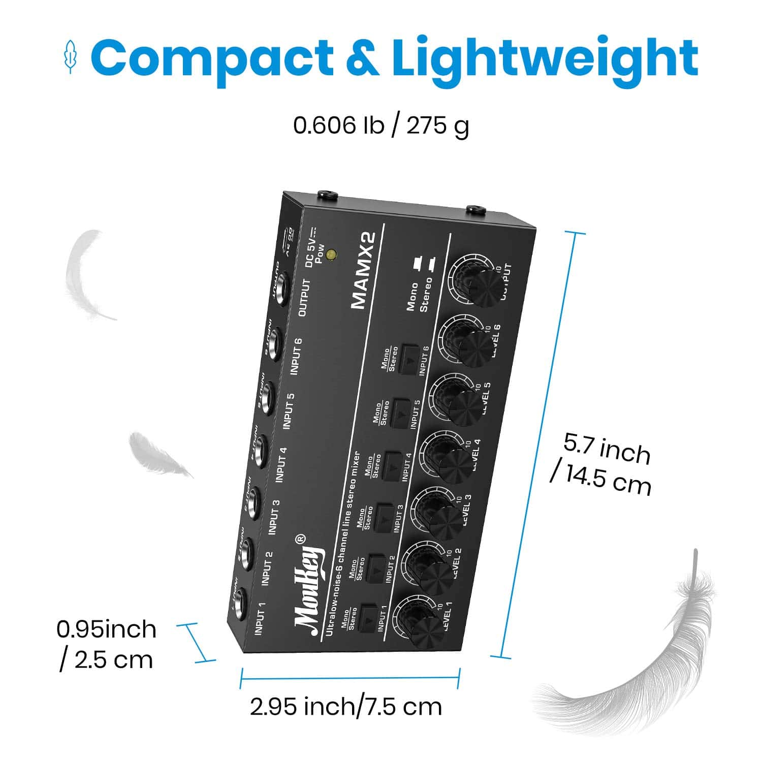 Mezclador de Audio Moukey, Mezclador de Línea, DC 5V, - Imagen 8