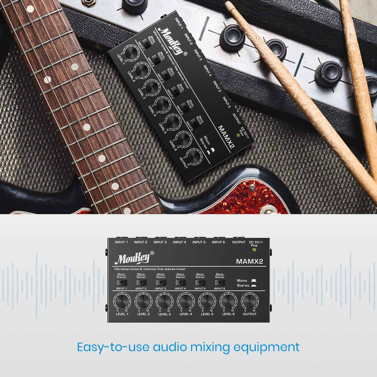 Mezclador de Audio Moukey, Mezclador de Línea, DC 5V, - Imagen 7