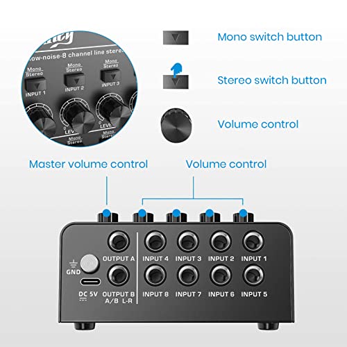 Mezcladora de Audio Moukey, DC 5V, 8 Canales Ultra Estéreo - Imagen 5