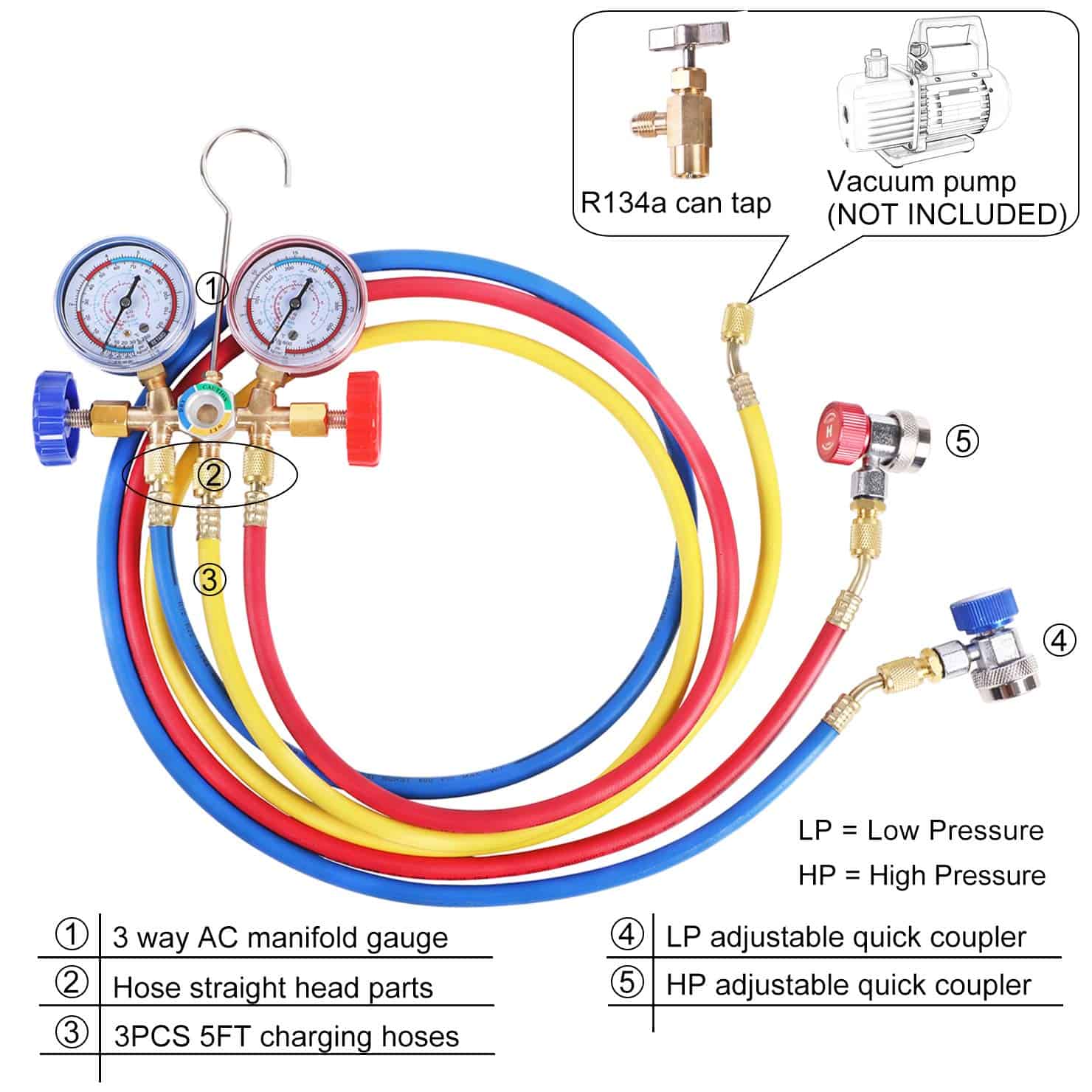 Juego de Manómetro de diagnóstico de refrigerante de 3 vías - Imagen 4