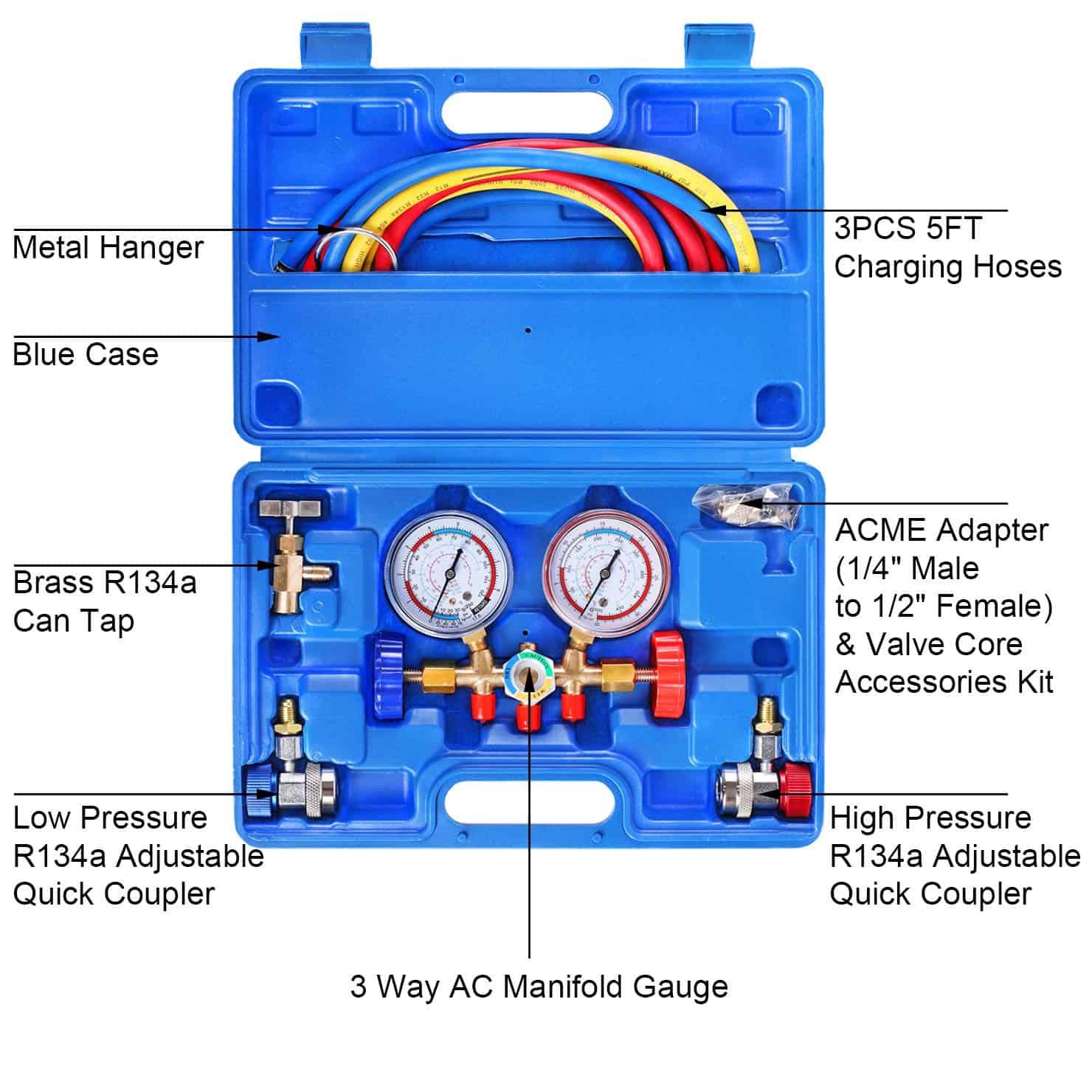 Juego de Manómetro de diagnóstico de refrigerante de 3 vías - Imagen 3