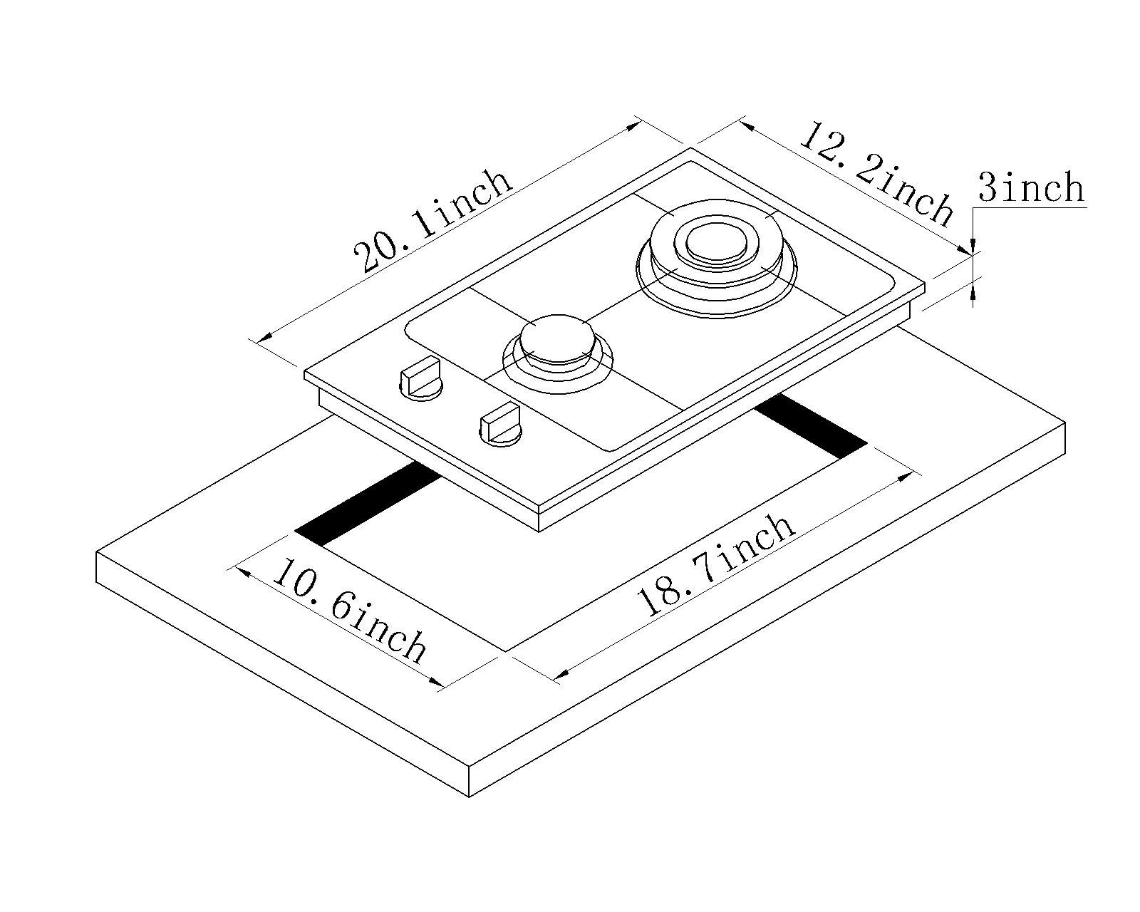 12" Cocina de Gas Dual Fuel 2 Quemadores Sellados de Acero - Imagen 4