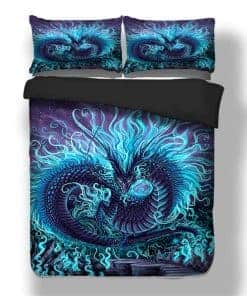 Juego de Ropa de Cama 3D Azul Dragón Chino Funda de Edredón