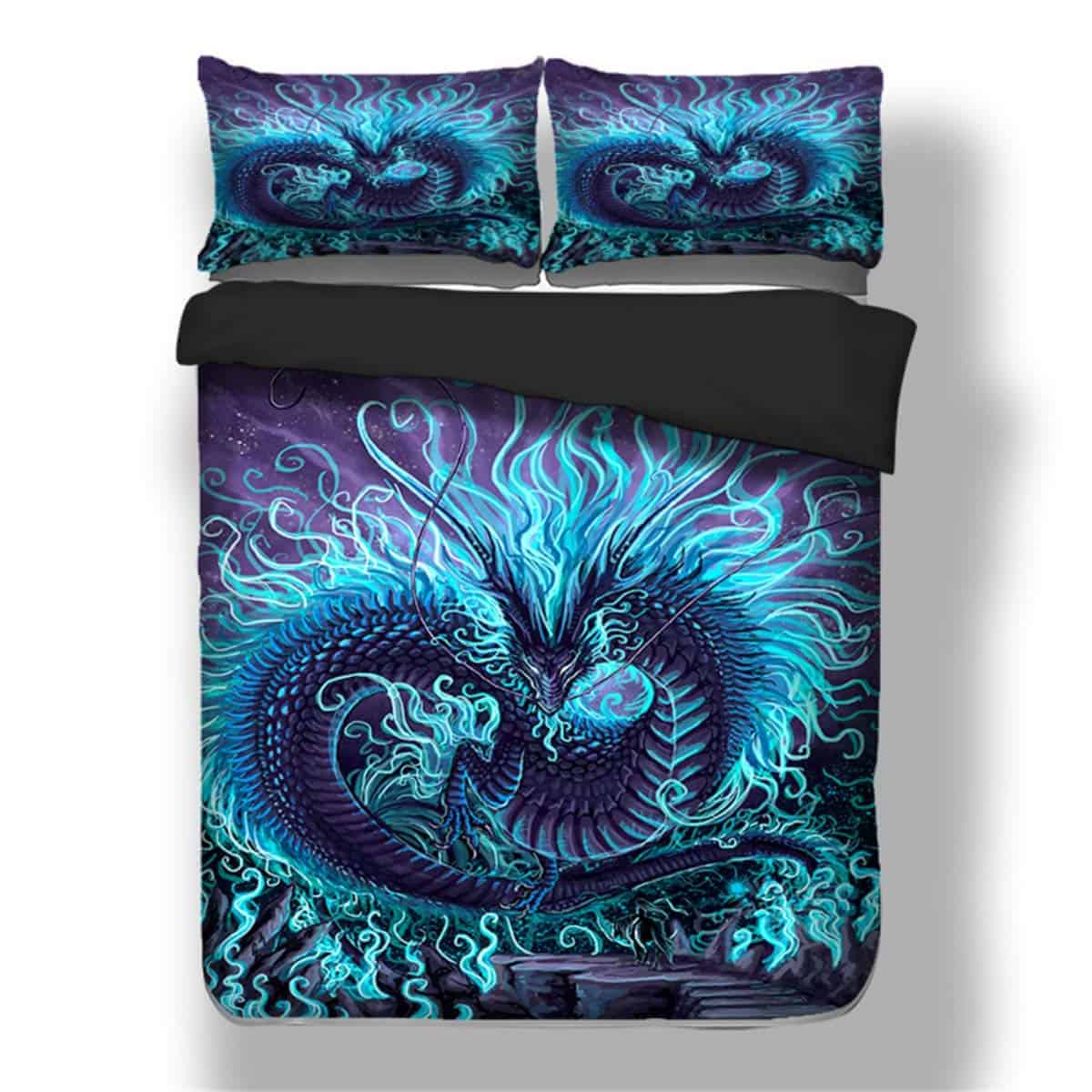 Juego de Ropa de Cama con Estampado de Dragón Azul 3D