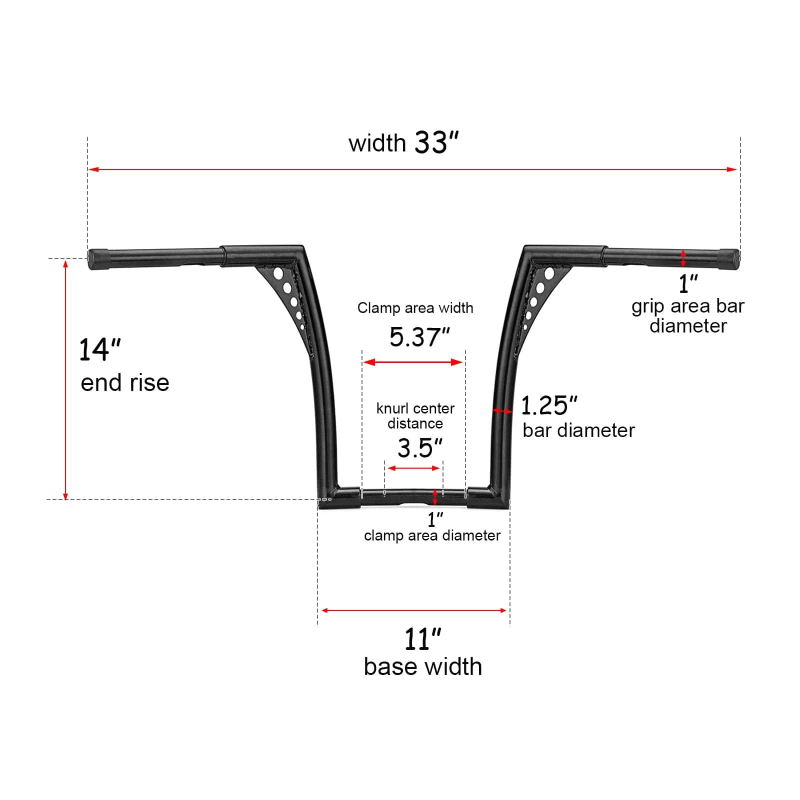 WSays Gloss Black 14" Rise Ape Hangers Handlebar 1-1/4" - Imagen 4