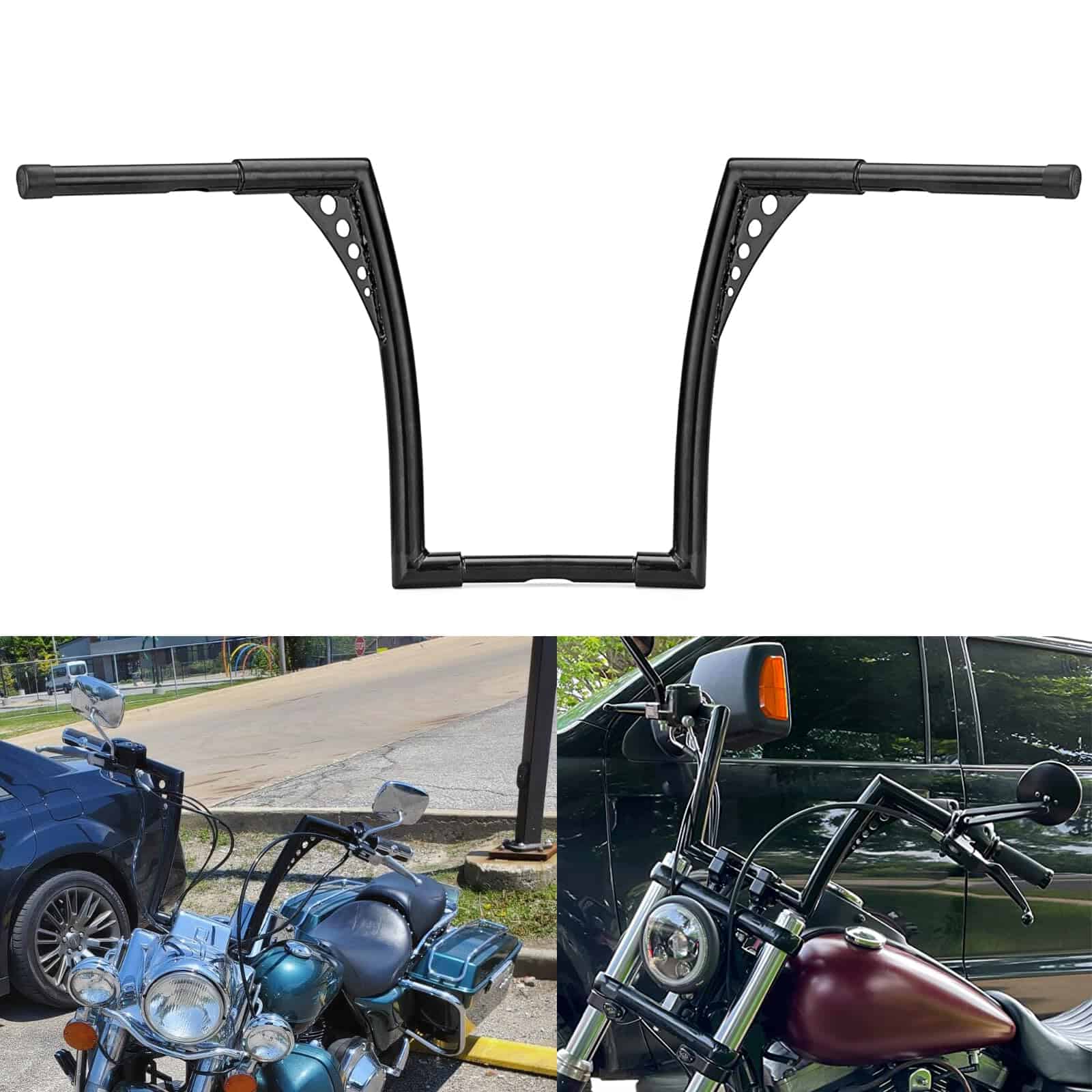 WSays Gloss Black 14" Rise Ape Hangers Handlebar 1-1/4"
