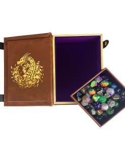 Bandea de Dados con Forma de Libro Dorado/Morado con Dragón