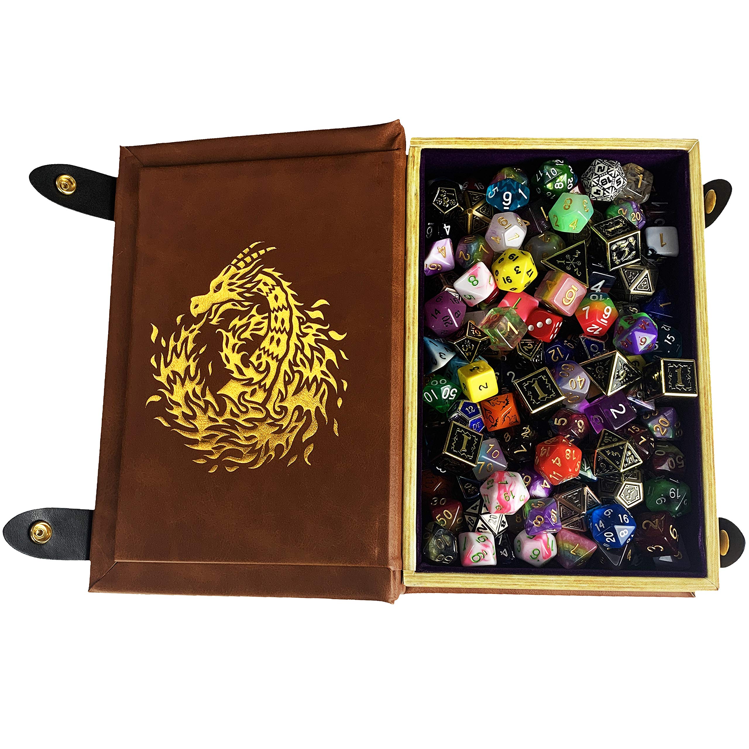 Bandea de Dados con Forma de Libro Dorado/Morado con Dragón - Imagen 3